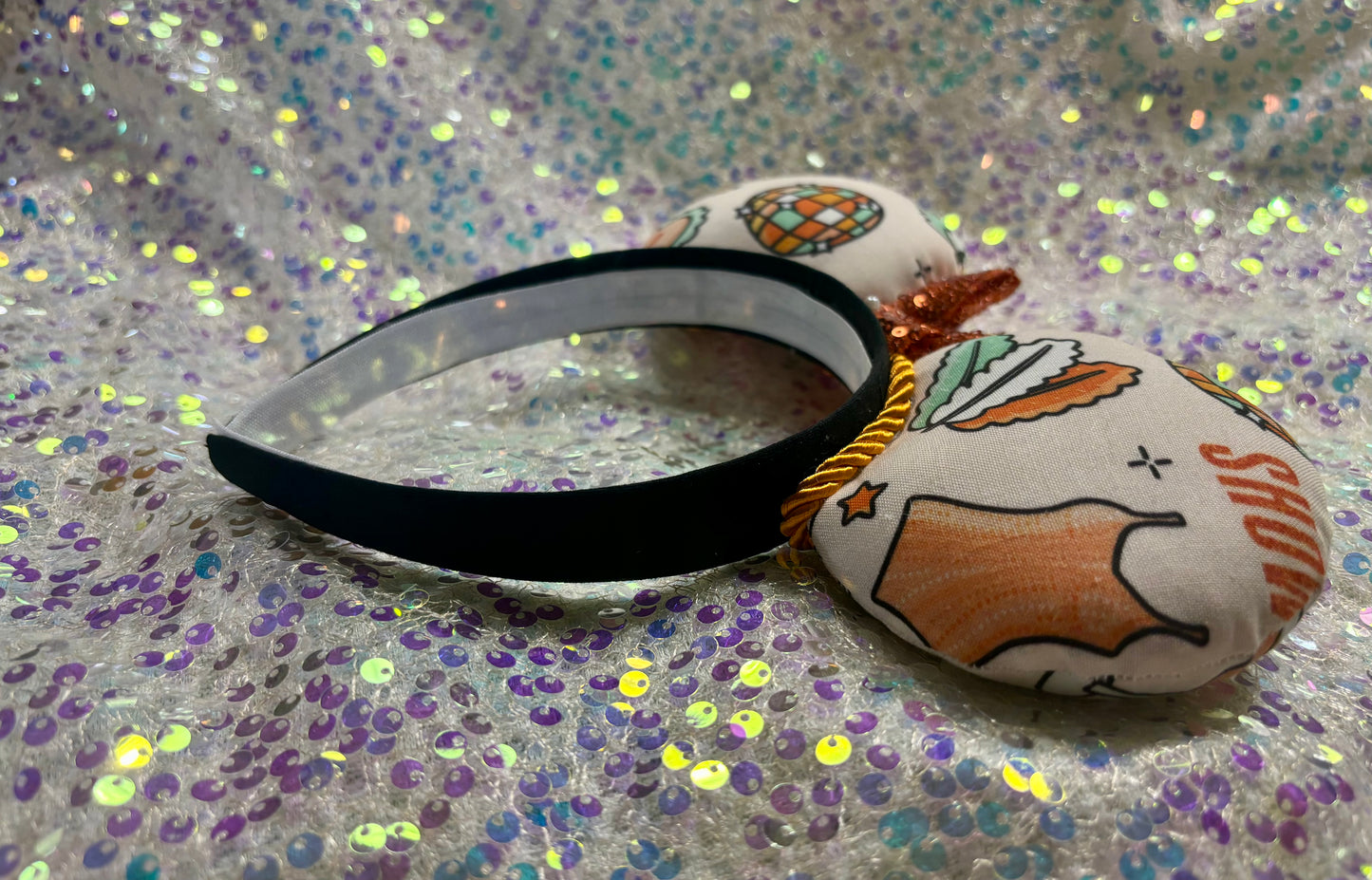 Showgirl Life Mouse Ears | LOAS Inspired Orange & Mint Collage Theme Park Headband