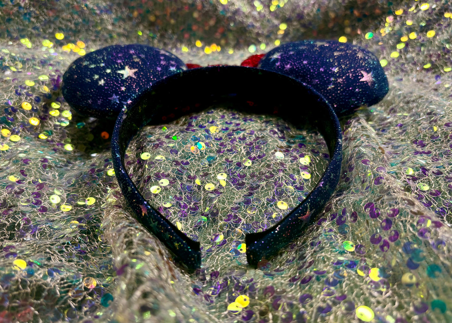 Sorcerer Mickey Inspired Mouse Ears | Galaxy Fabric & Gold Trim Theme Park Headband