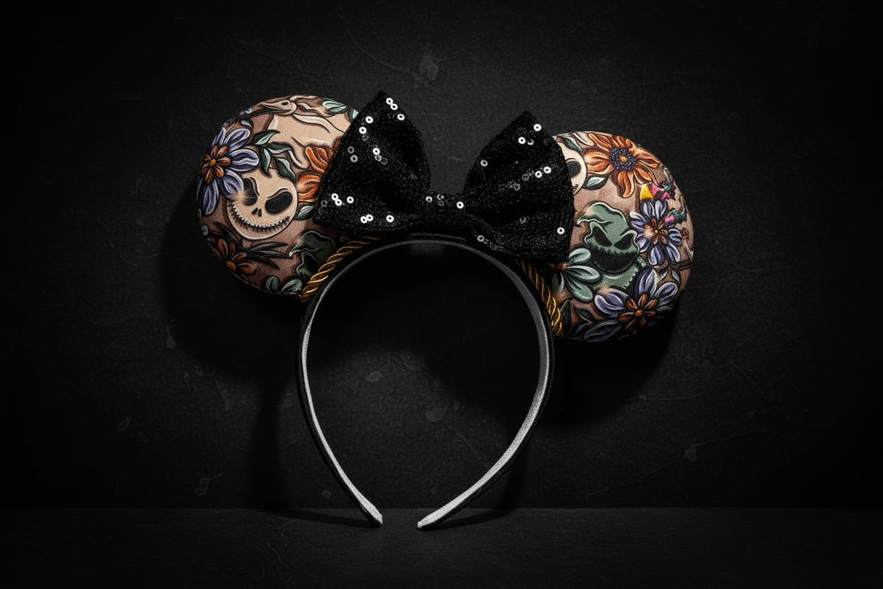 Pretty Nightmare Mouse Ears | Handmade Nightmare Before Christmas Disney Headband with Sequin Bow