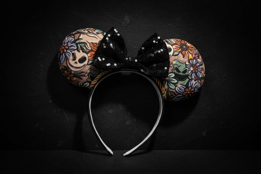 Pretty Nightmare Mouse Ears | Handmade Nightmare Before Christmas Disney Headband with Sequin Bow
