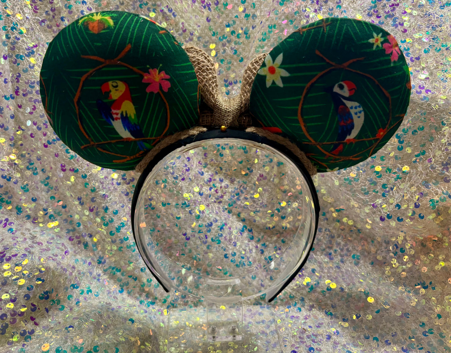 Enchanted Tiki Room Mouse Ears | Tropical Burlap Trim Adventureland Headband