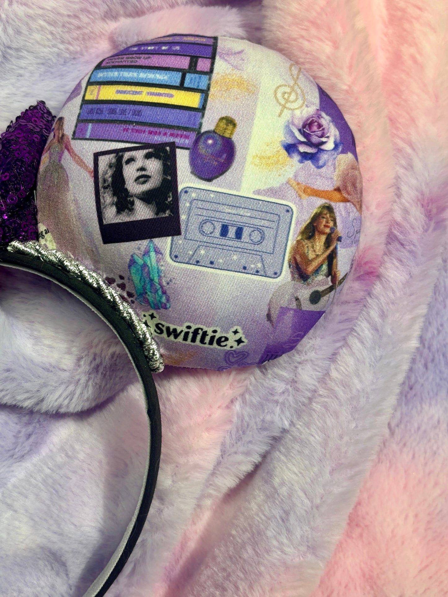 Castles Crumbling Mouse Ears | Handmade Taylor-Inspired Disney Headband with Purple Sequin Bow