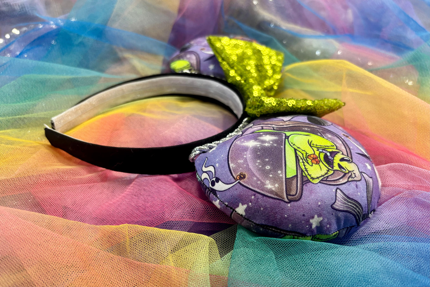 Nightmare Before Christmas x Haunted Mansion Mouse Ears – Handmade Disney Headband with Purple Velvet Bow