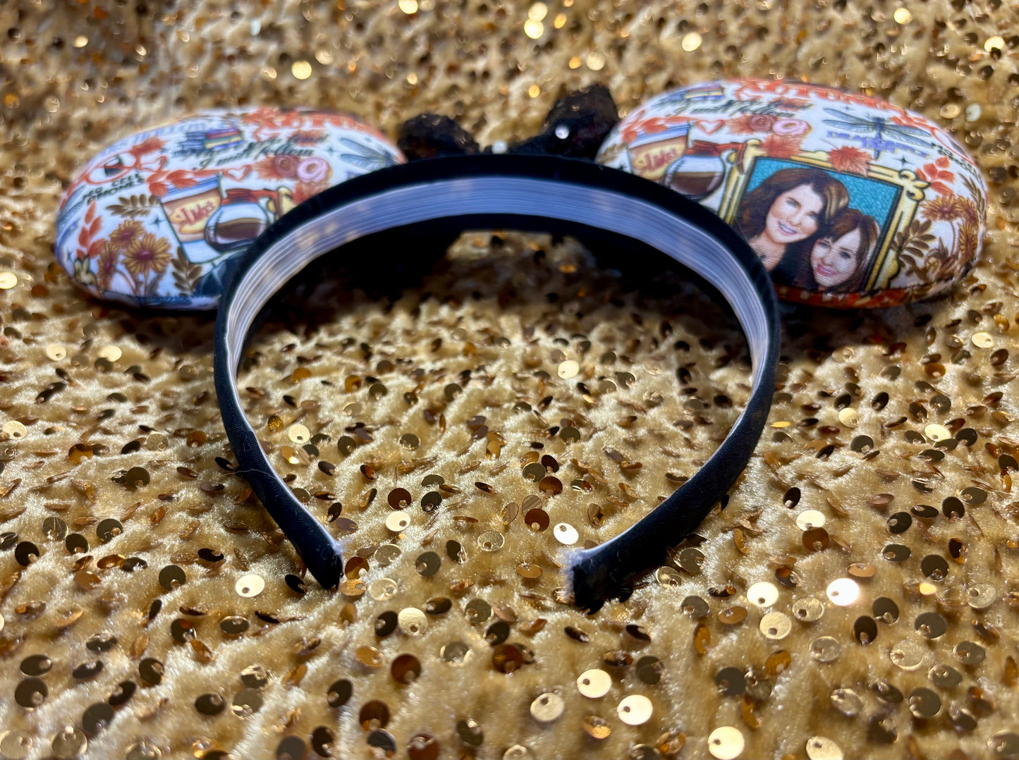 Gilmore Girls Inspired Mouse Ears | Handmade Coffee & Books Disney Headband with Sequin Bow