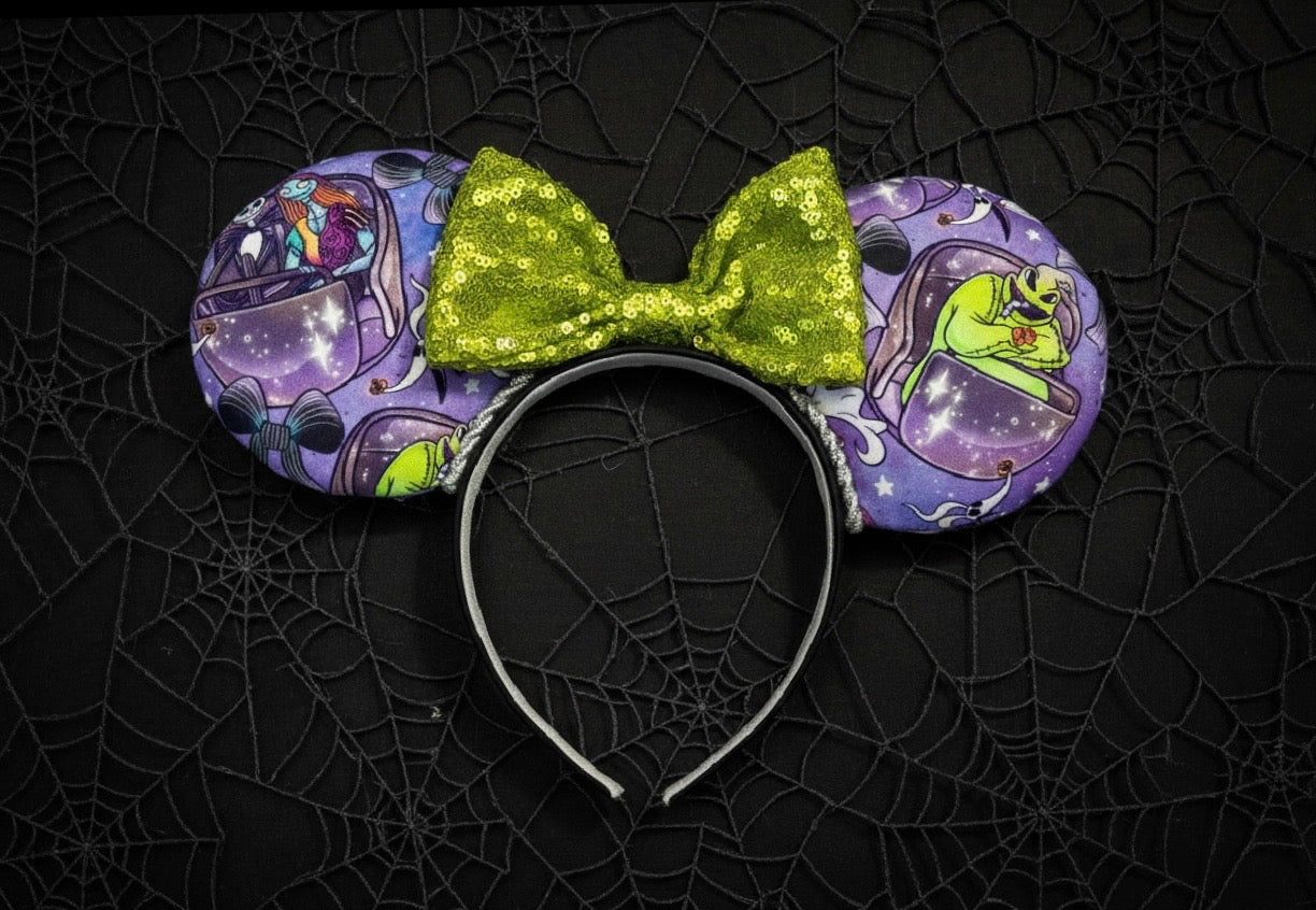 Nightmare Before Christmas x Haunted Mansion Mouse Ears – Handmade Disney Headband with Purple Velvet Bow