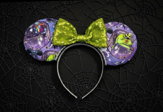 Nightmare Before Christmas x Haunted Mansion Mouse Ears – Handmade Disney Headband with Purple Velvet Bow