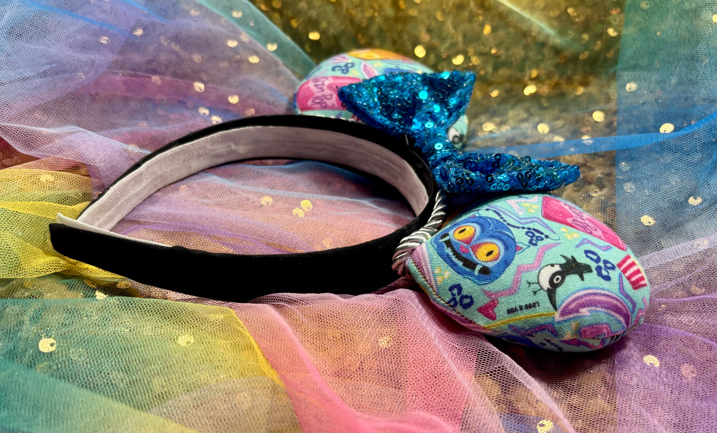 K-Pop Demon Hunters Inspired Mouse Ears | Purple Collage Headband with Sequin Bow
