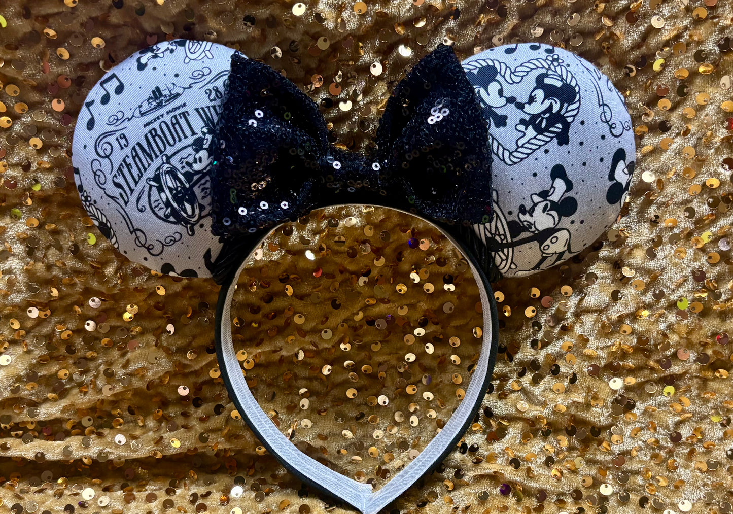 Steamboat Willie Mouse Ears | Classic Black & White Vintage Disney Headband