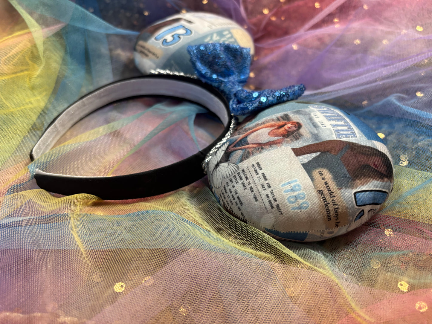 Welcome 2 N.Y. Mouse Ears | Handmade Taylor-Inspired Disney Headband with Light Blue Sequin Bow