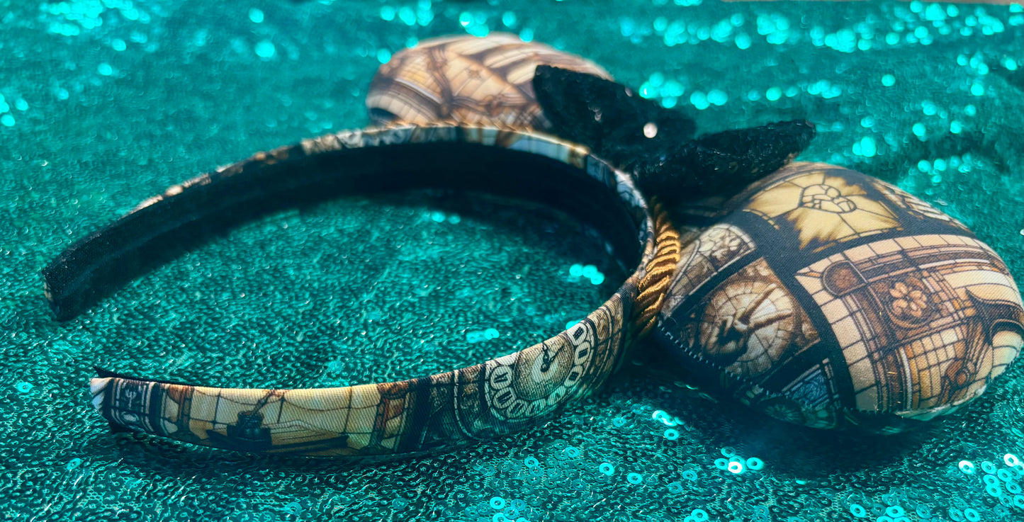 Shades of Greige Mouse Ears | Handmade Neutral Disney Headband with Sequin Bow