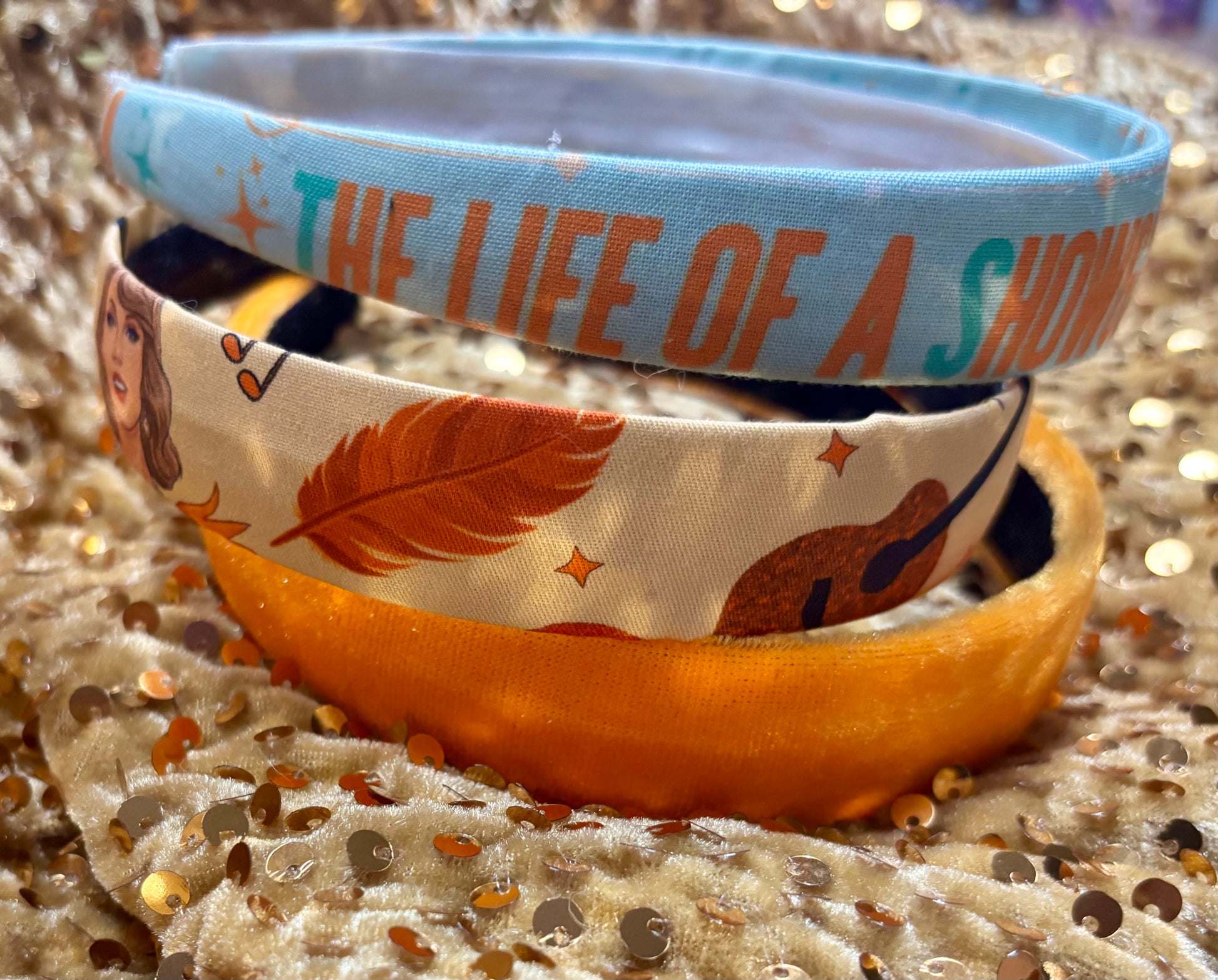 close up of the three headbands. Handmade and ready to ship.