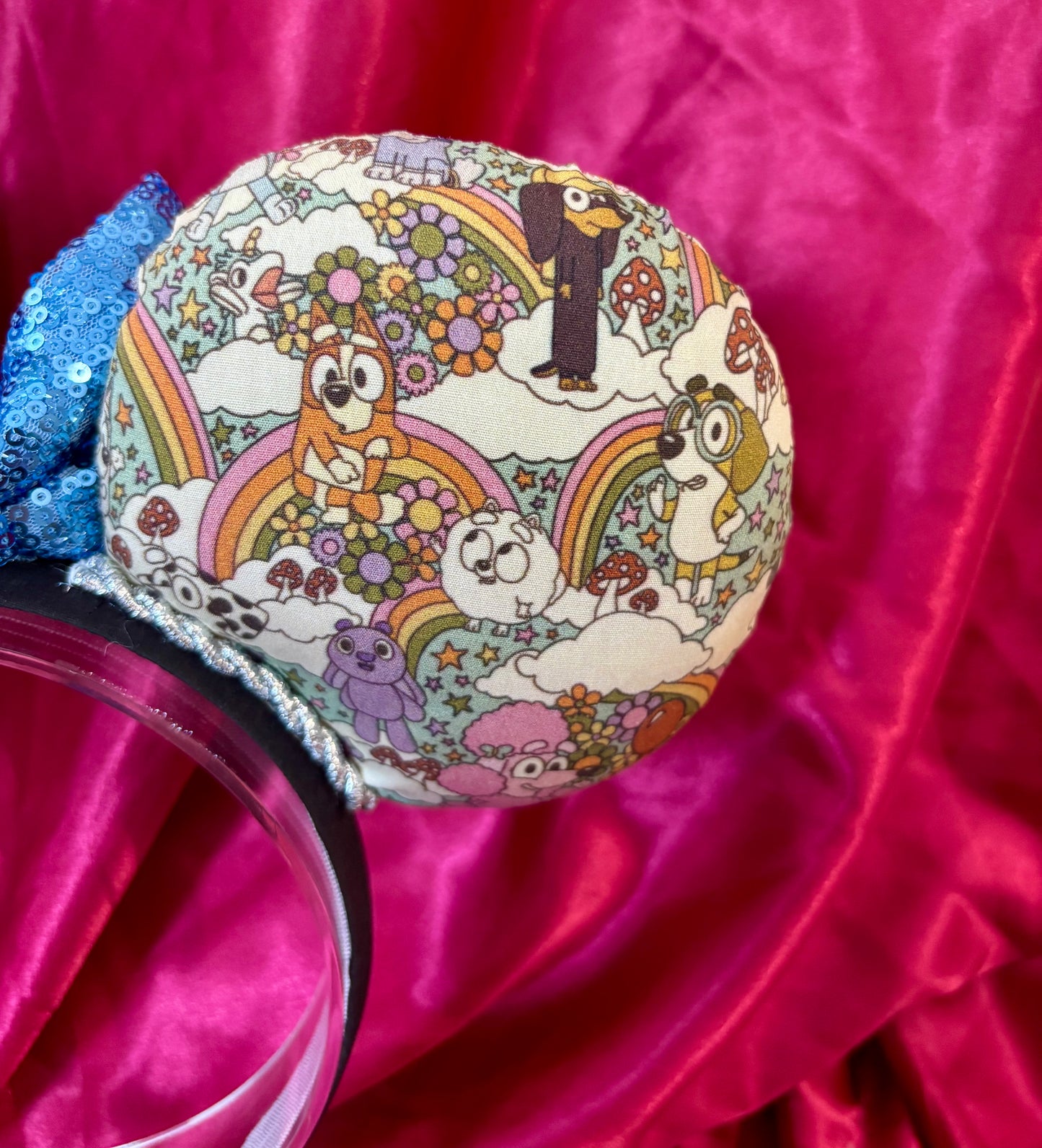 Bluey Inspired Mouse Ears | Handmade Disney Headband with Light Blue Sequin Bow