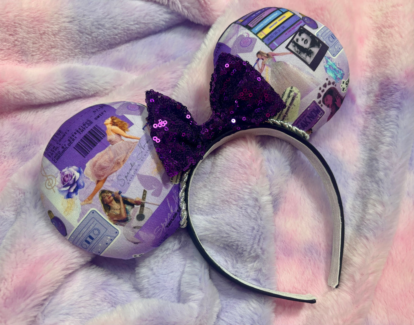 Castles Crumbling Mouse Ears | Handmade Taylor-Inspired Disney Headband with Purple Sequin Bow