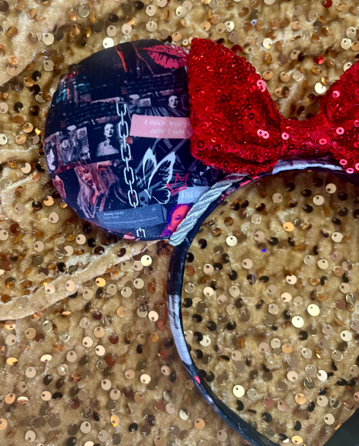 Getaway Car Mouse Ears – Taylor Swift Reputation Inspired Handmade Disney Headband | Red Sequin Bow