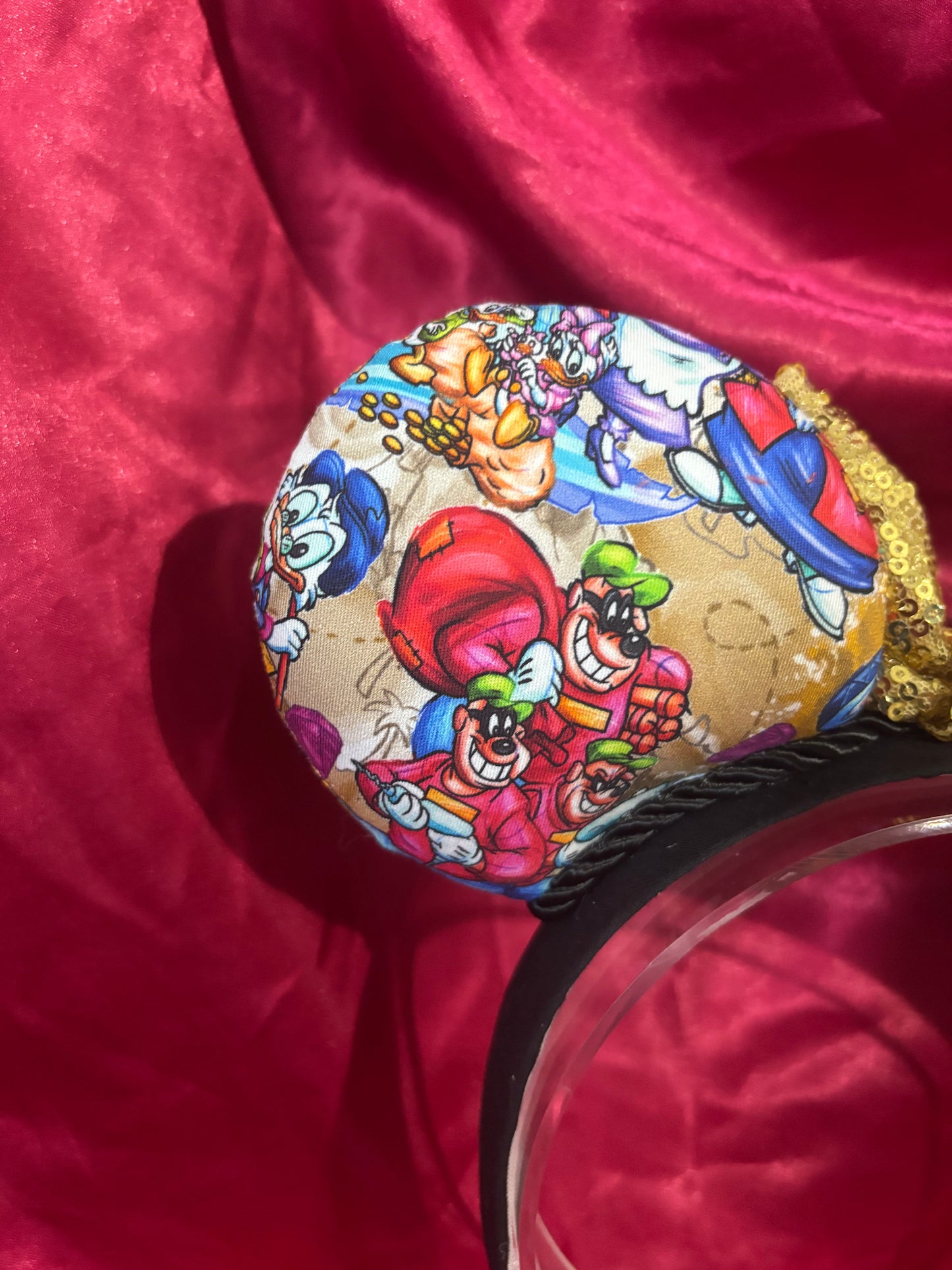 DuckTales Mouse Ears – Scrooge McDuck Inspired Handmade Disney Headband | Gold Sequin Bow