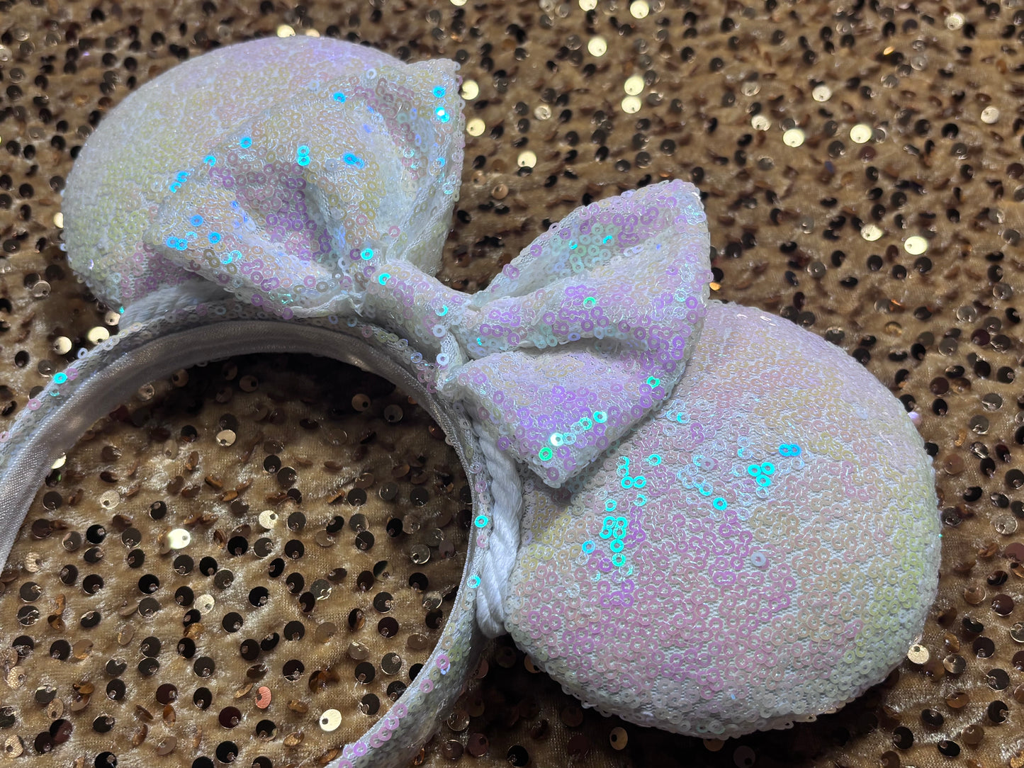 White Iridescent Sequin Ear Headband
