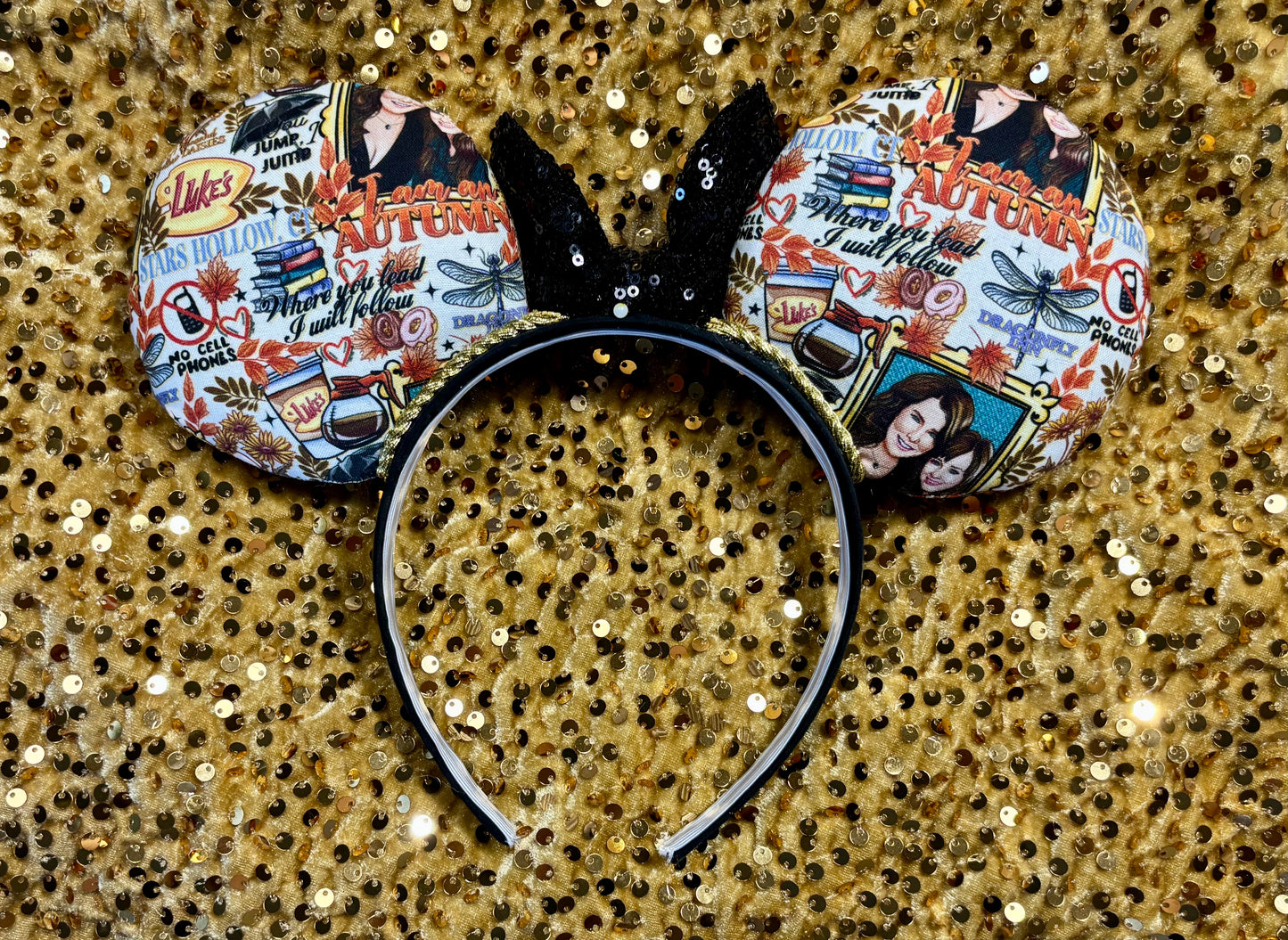 Gilmore Girls Inspired Mouse Ears | Handmade Coffee & Books Disney Headband with Sequin Bow
