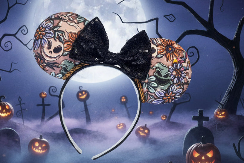 Pretty Nightmare Mouse Ears | Handmade Nightmare Before Christmas Disney Headband with Sequin Bow