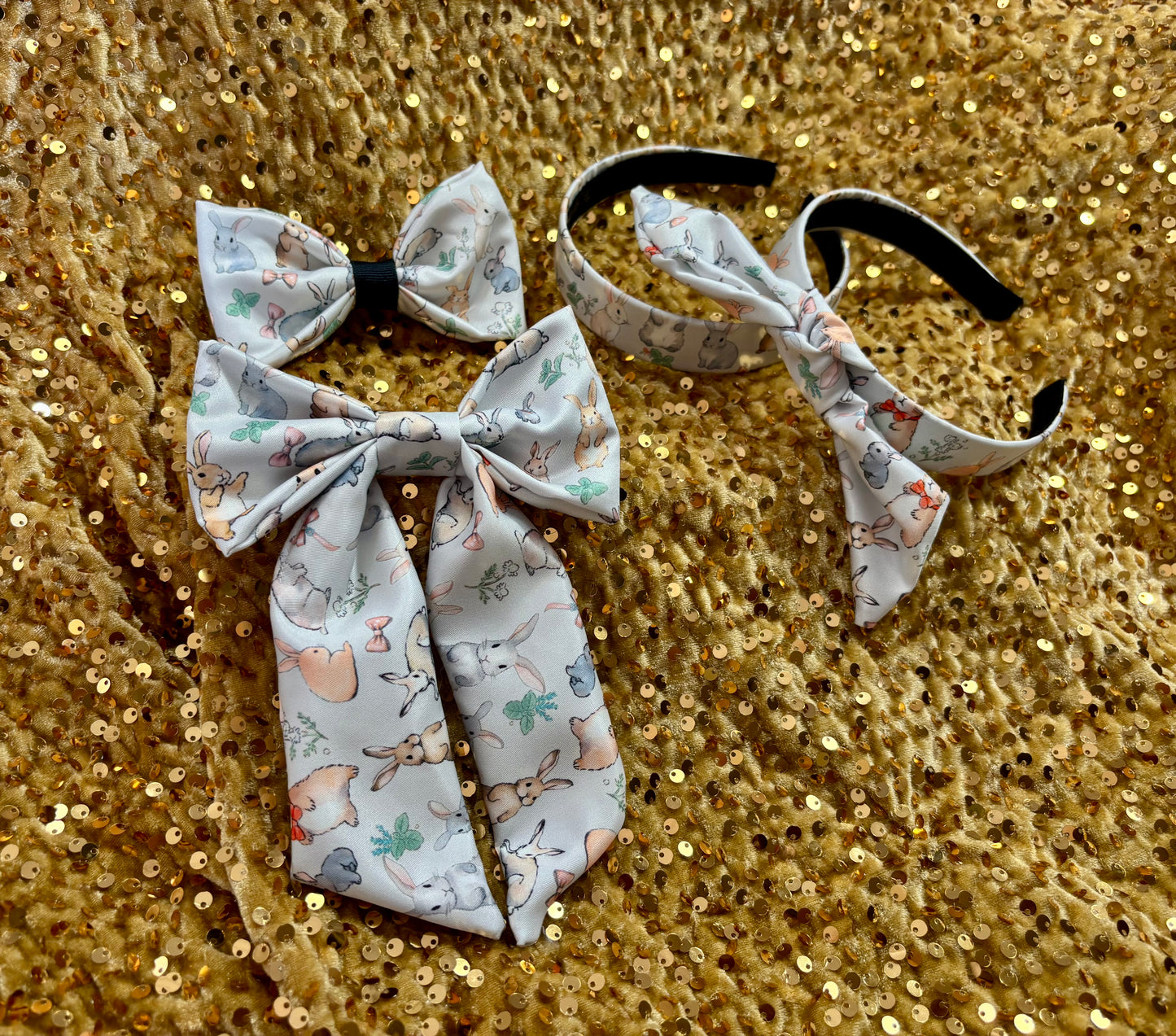 Easter Bunny Hair Accessories Bundle | 4-Piece Headband & Bow Set | Handmade & Ready to Ship