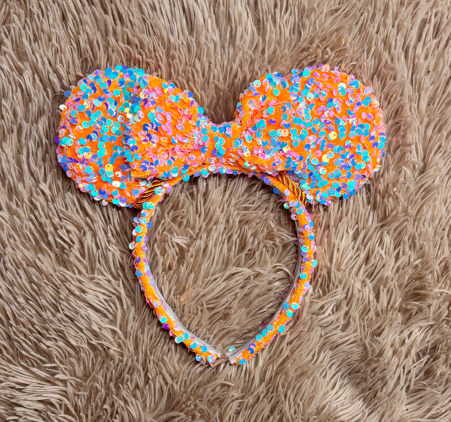 Orange Iridescent Sequin Ear Headband – Handmade