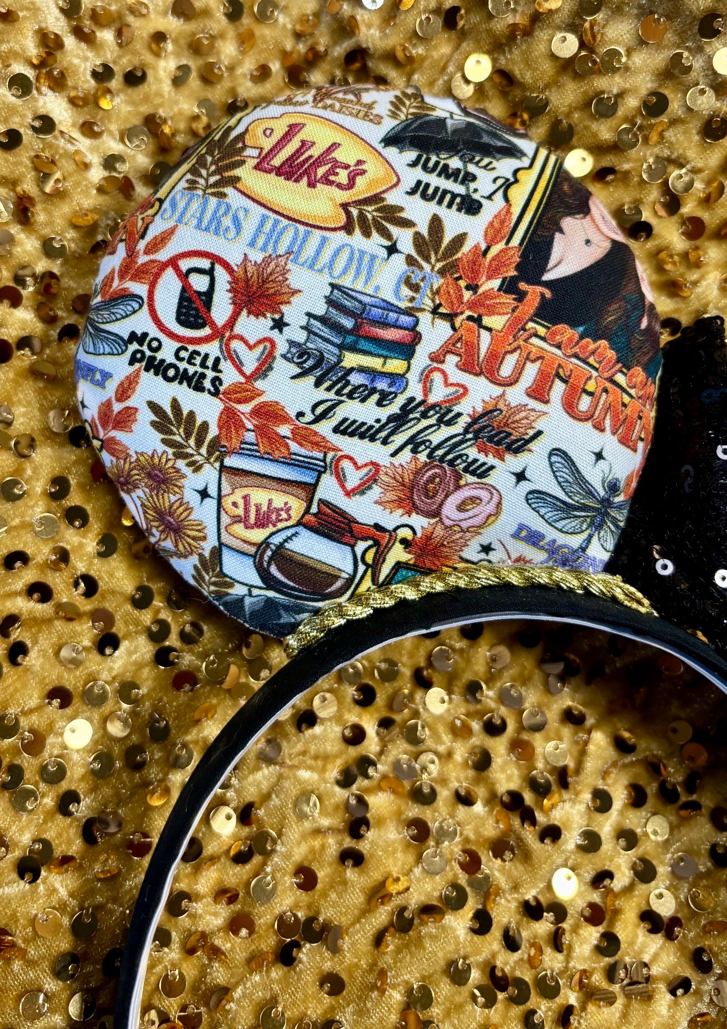 Gilmore Girls Inspired Mouse Ears | Handmade Coffee & Books Disney Headband with Sequin Bow