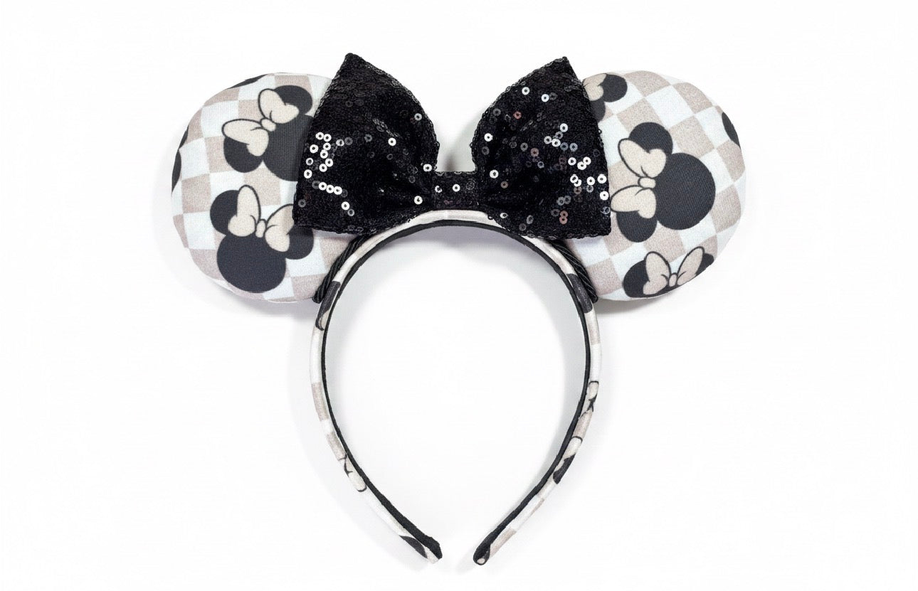Mouse Checkered Ear Headband – Handmade Sequin Bow Accessory