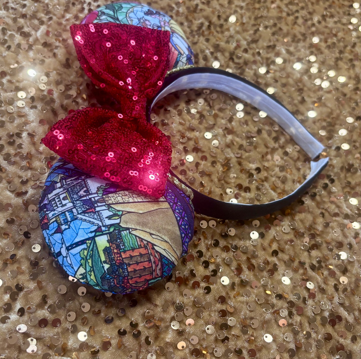 Beauty and the Beast Stained Glass Mouse Ears – Belle Handmade Disney Headband