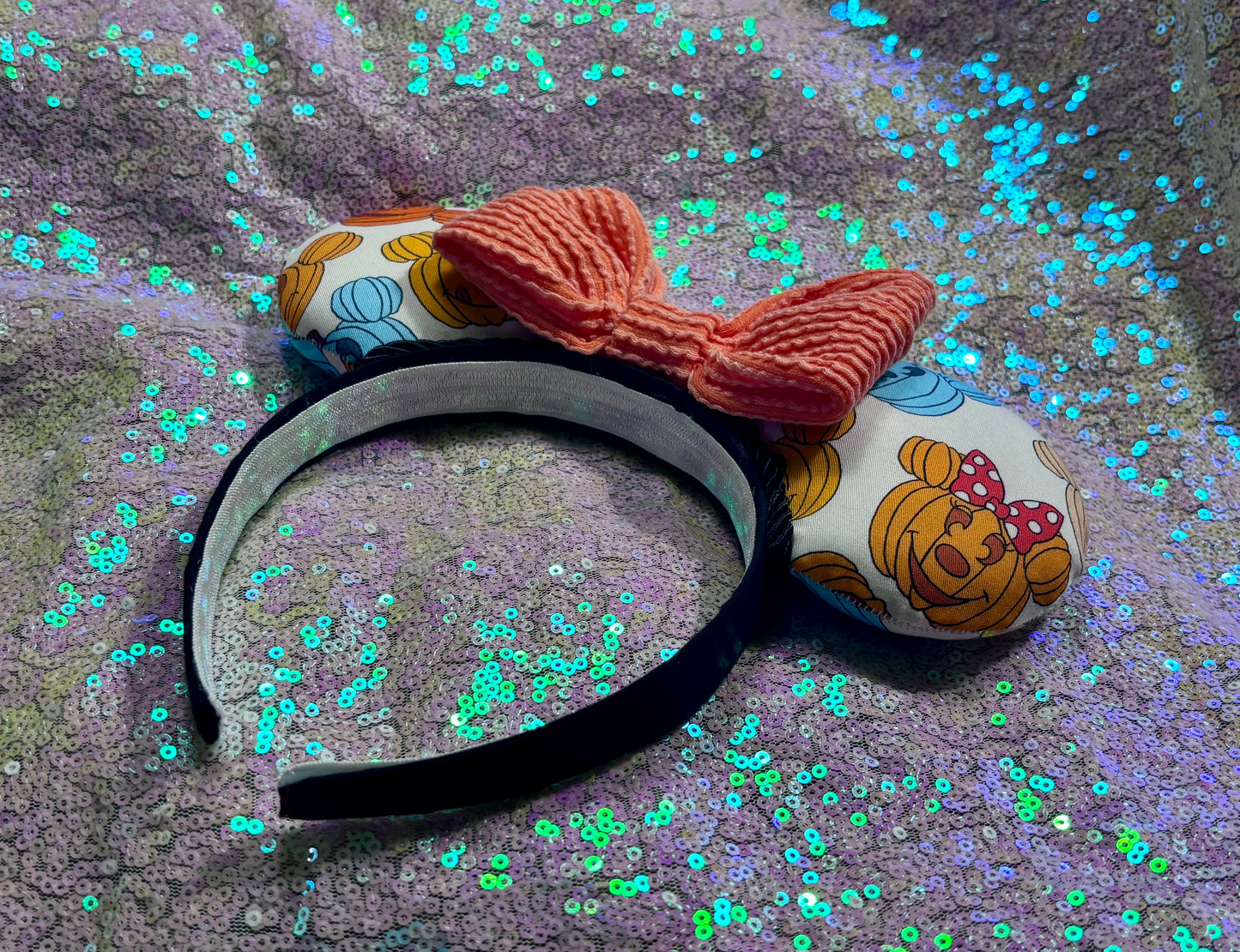Angled side view of headband. Handmade and ready to ship.
