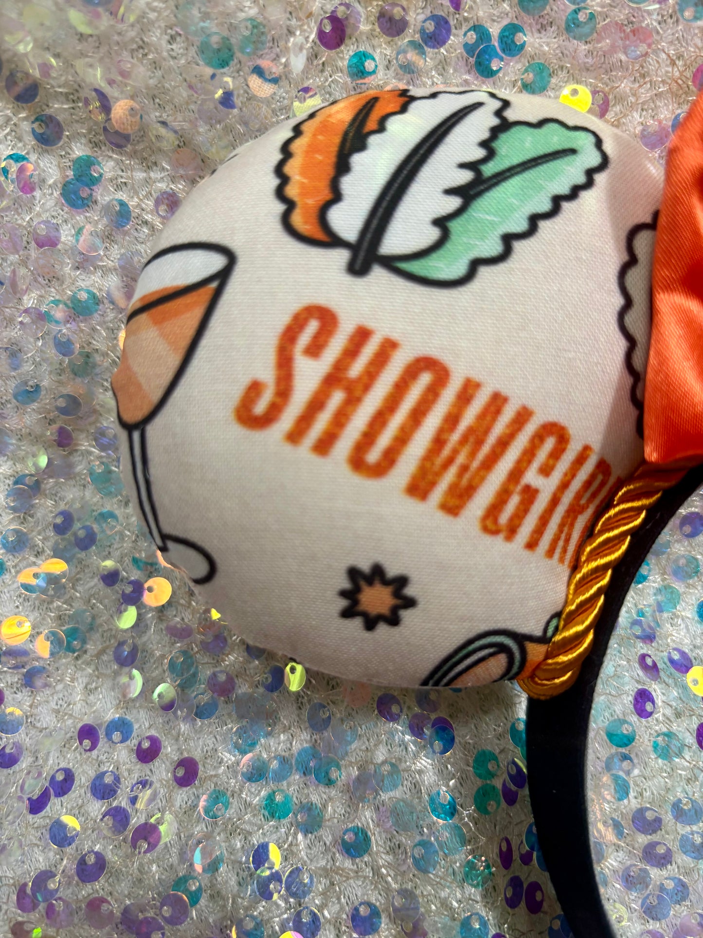 Showgirl Life Mouse Ears | LOAS Inspired Orange & Mint Collage Theme Park Headband