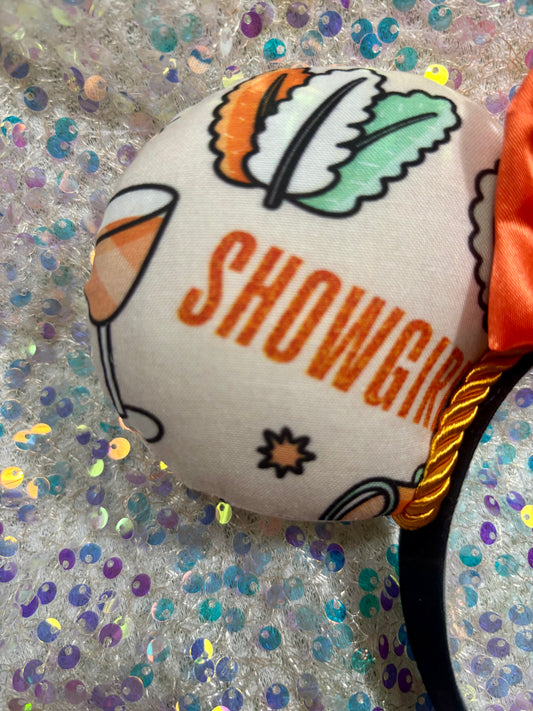Showgirl Life Mouse Ears | LOAS Inspired Orange & Mint Collage Theme Park Headband