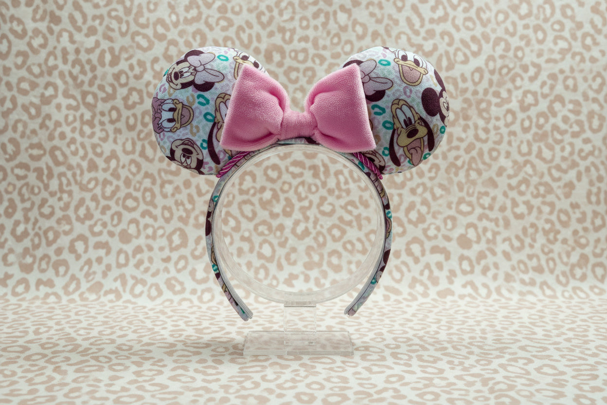 Leopard Print Mouse Ears | Handmade Headband with Pink Plush Bow