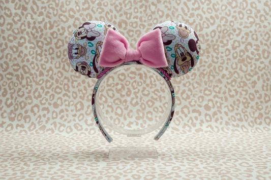 Leopard Print Mouse Ears – Handmade Disney Headband with Pink Plush Bow