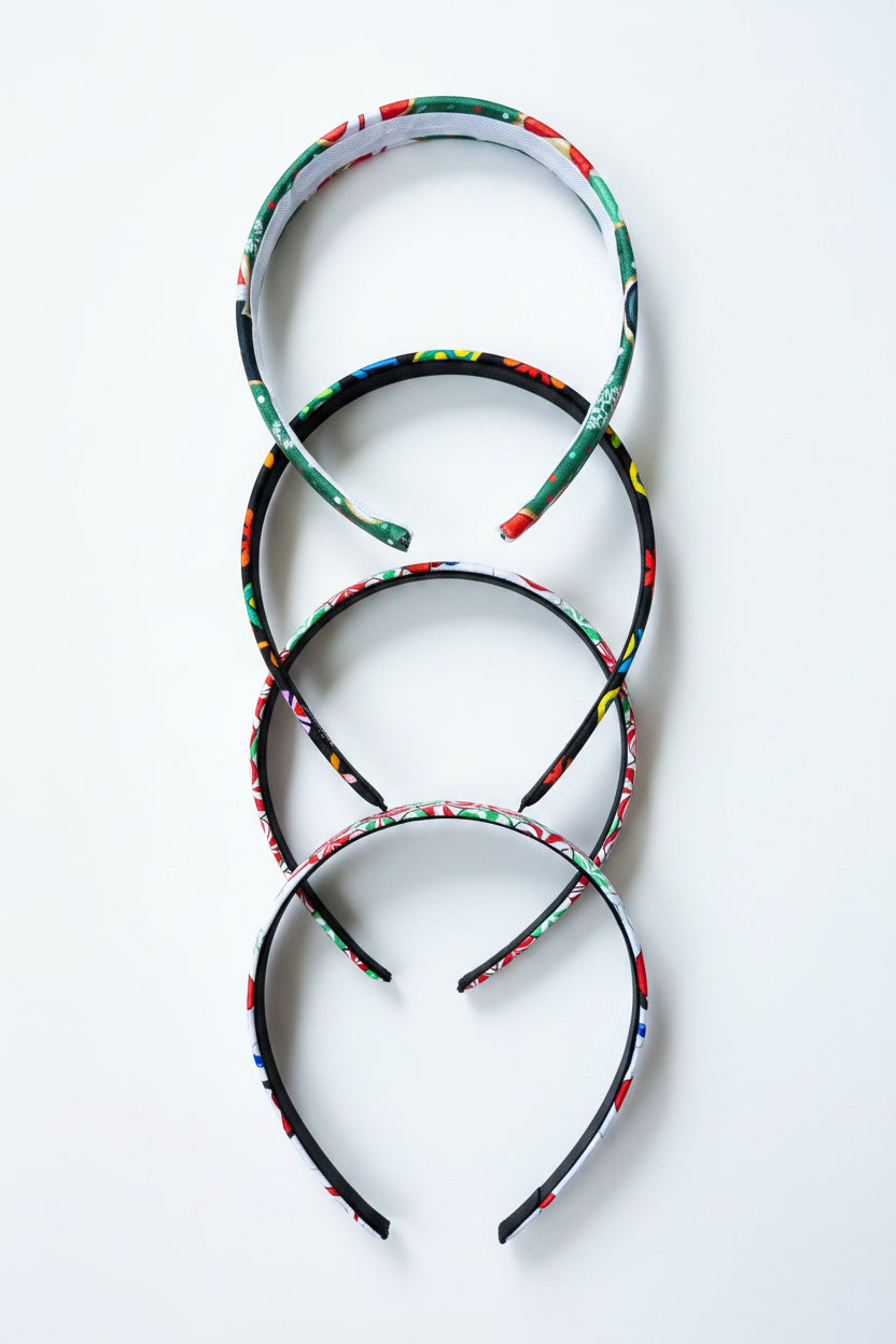 Set of colorful headbands on a white background