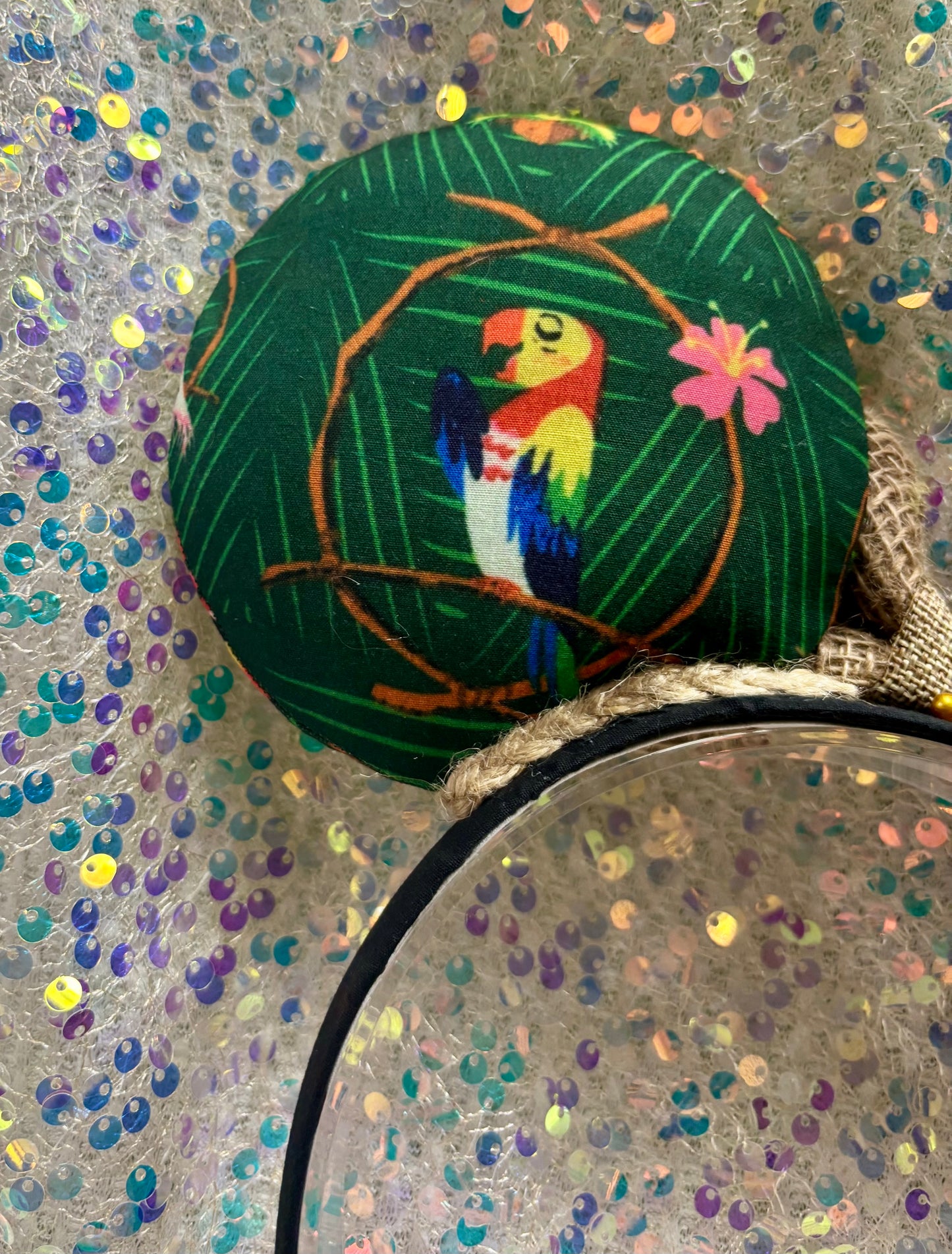 Enchanted Tiki Room Mouse Ears | Tropical Burlap Trim Adventureland Headband