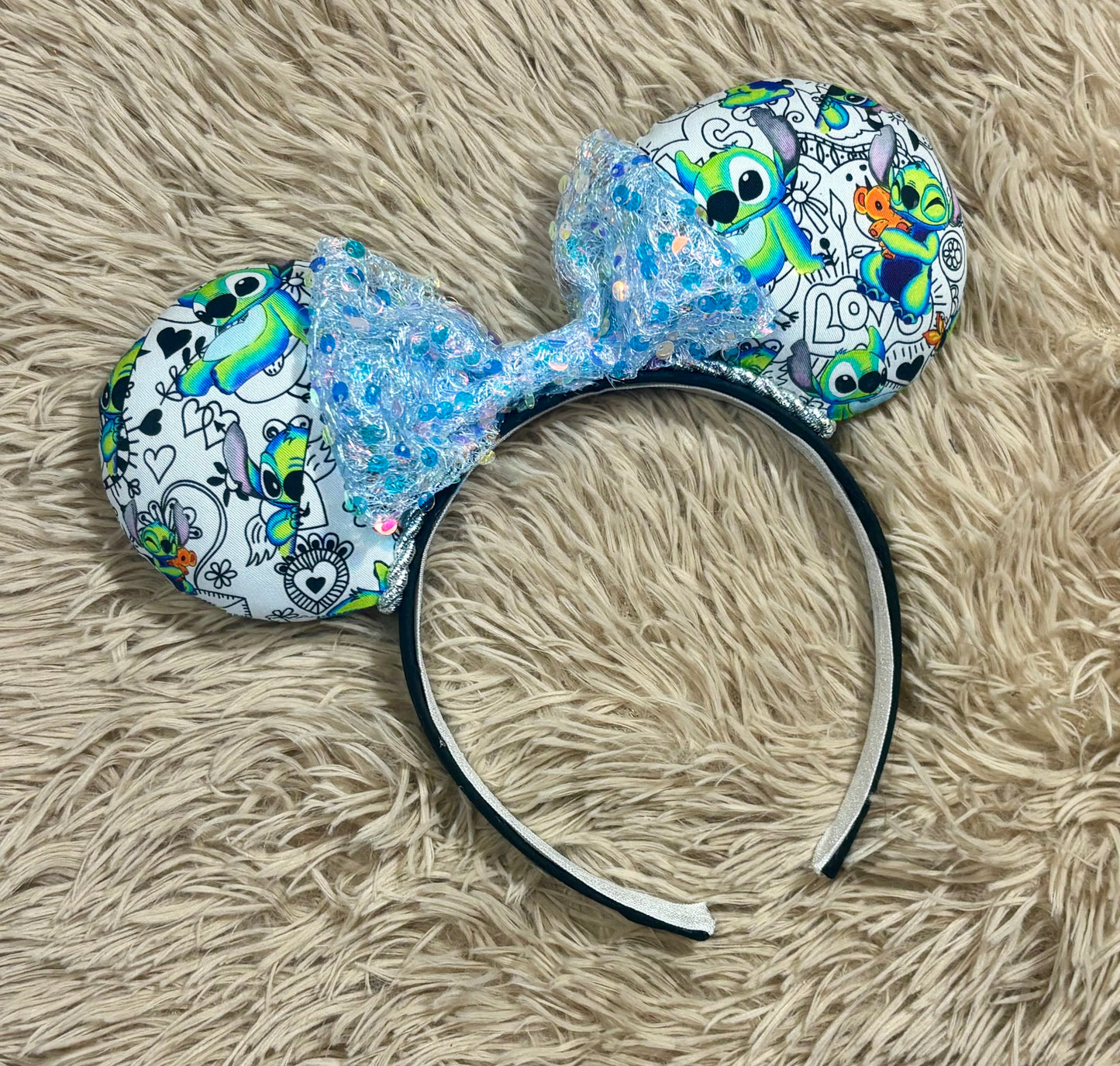 Neon Alien Ear Headband | Handmade Sequin Bow Headband