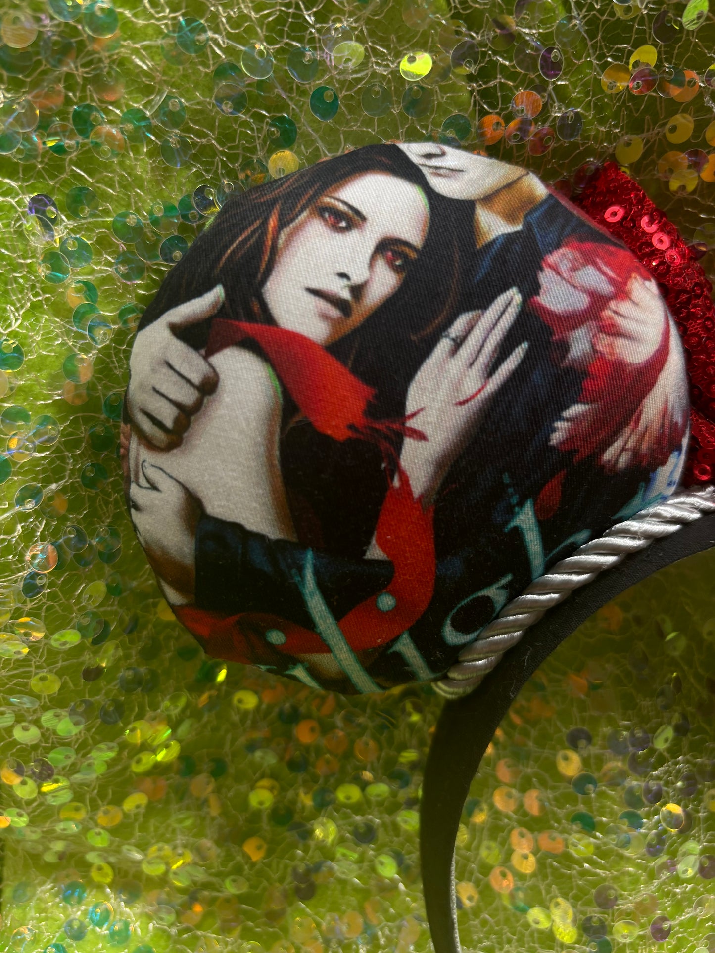 Twilight Inspired Mouse Ears - Handmade Disney Headband with Red Sequin Bow