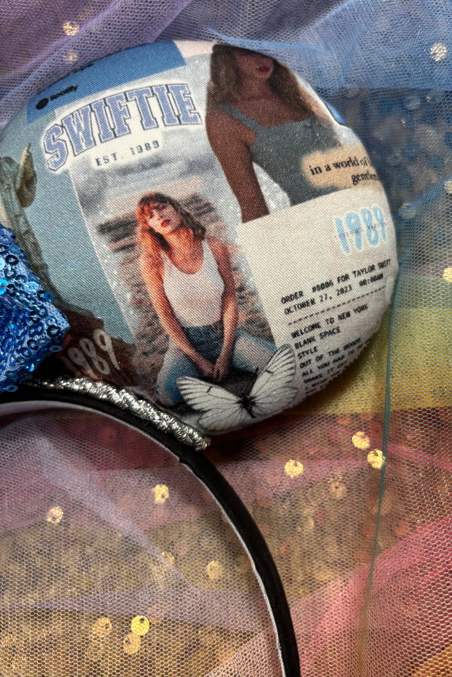 Welcome 2 N.Y. Mouse Ears | Handmade Taylor-Inspired Disney Headband with Light Blue Sequin Bow