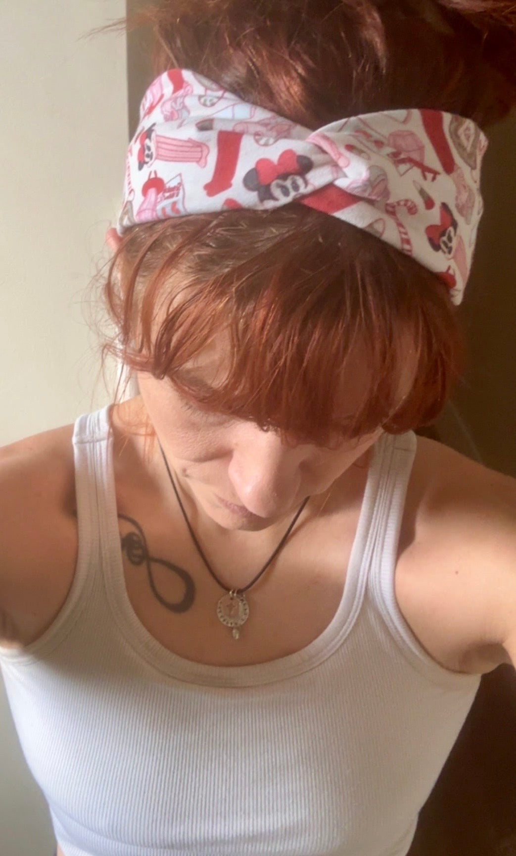 Model Tam wearing her Stocking Stuffers headband wrap. 