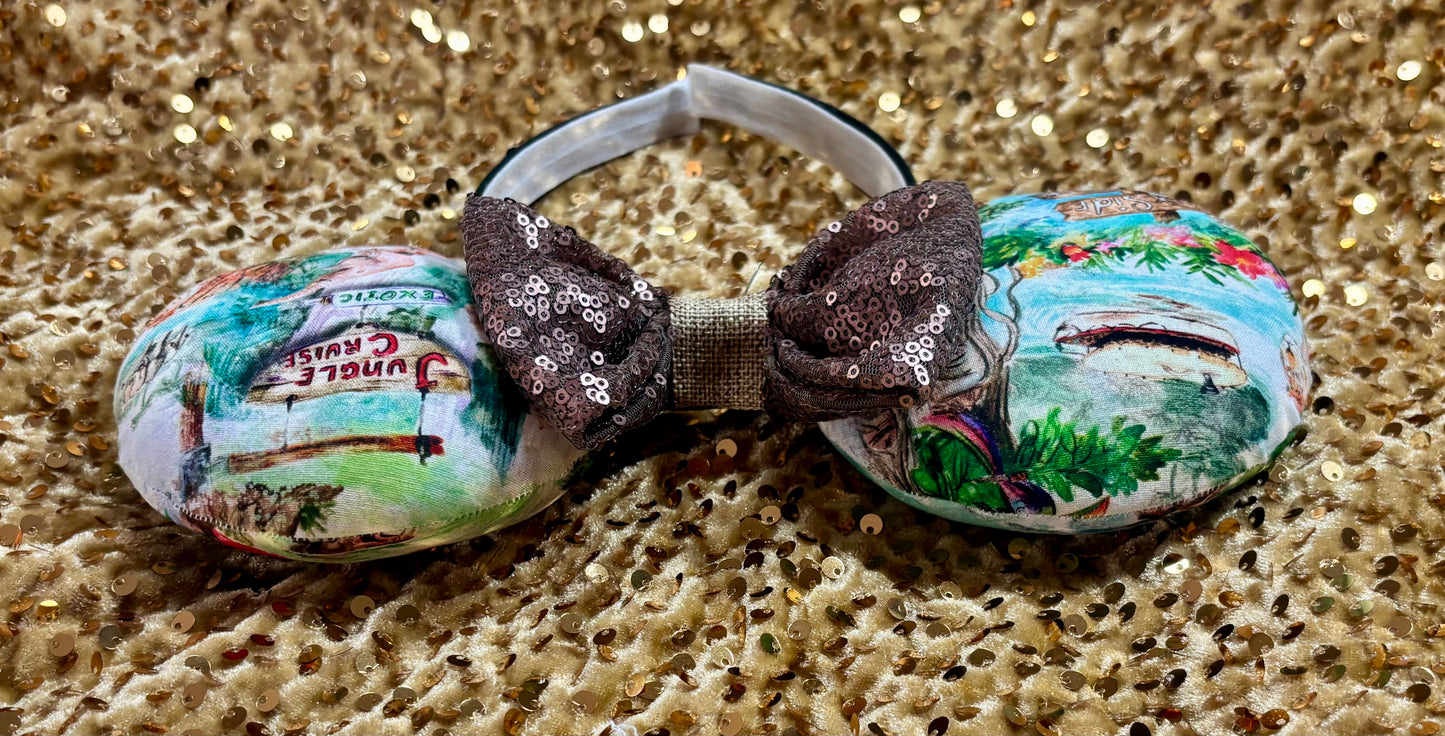 Jungle Cruise Mouse Ears – Magic Kingdom Safari Inspired Handmade Disney Headband | Brown Sequin Bow