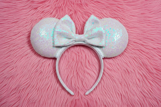 White Iridescent Sequin Ear Handmade Headband