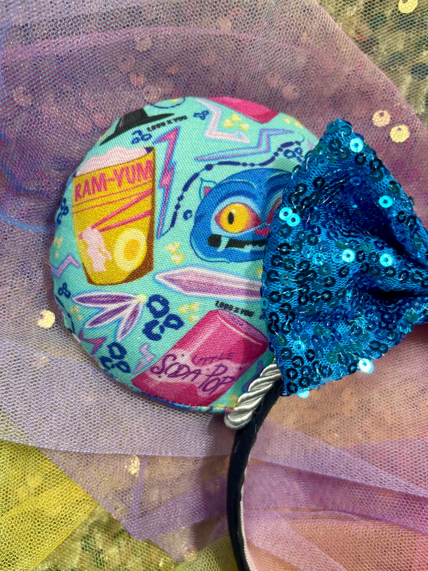 K-Pop Demon Hunters Inspired Mouse Ears | Purple Collage Headband with Sequin Bow