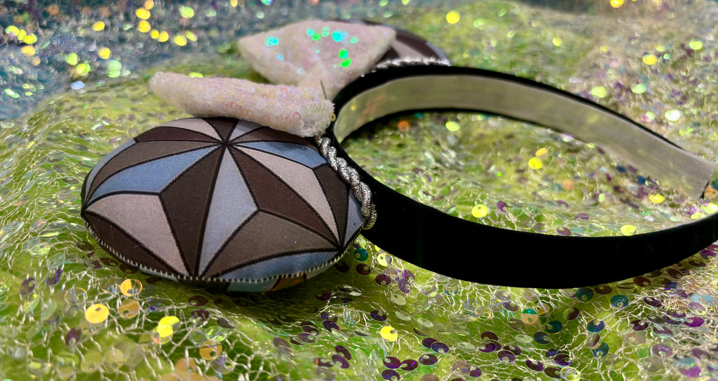 Epcot Inspired Mouse Ears | Handmade Spaceship Earth Disney Headband with Iridescent Sequin Bow