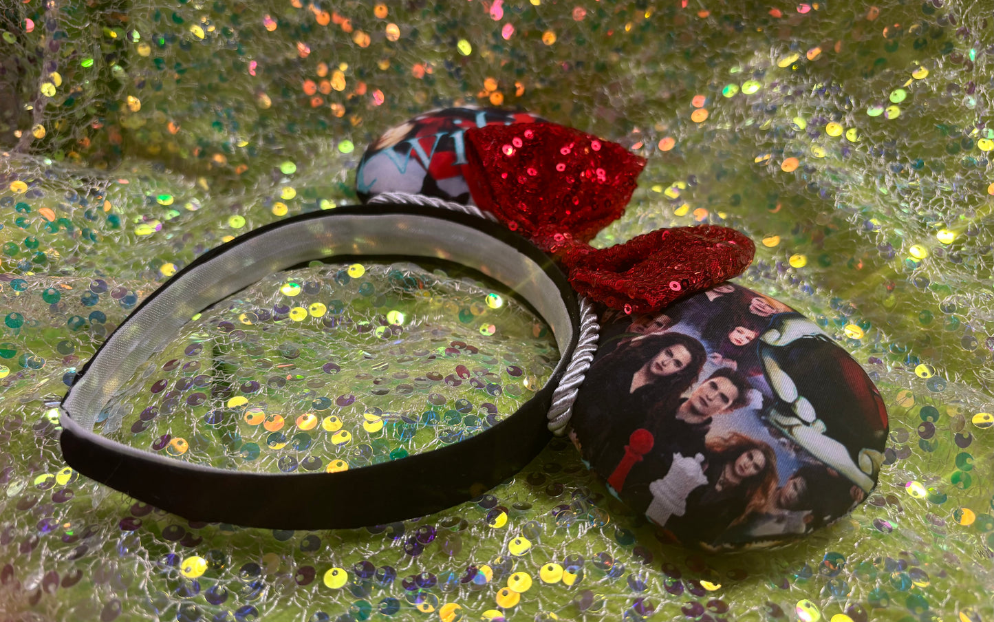 Twilight Inspired Mouse Ears - Handmade Disney Headband with Red Sequin Bow
