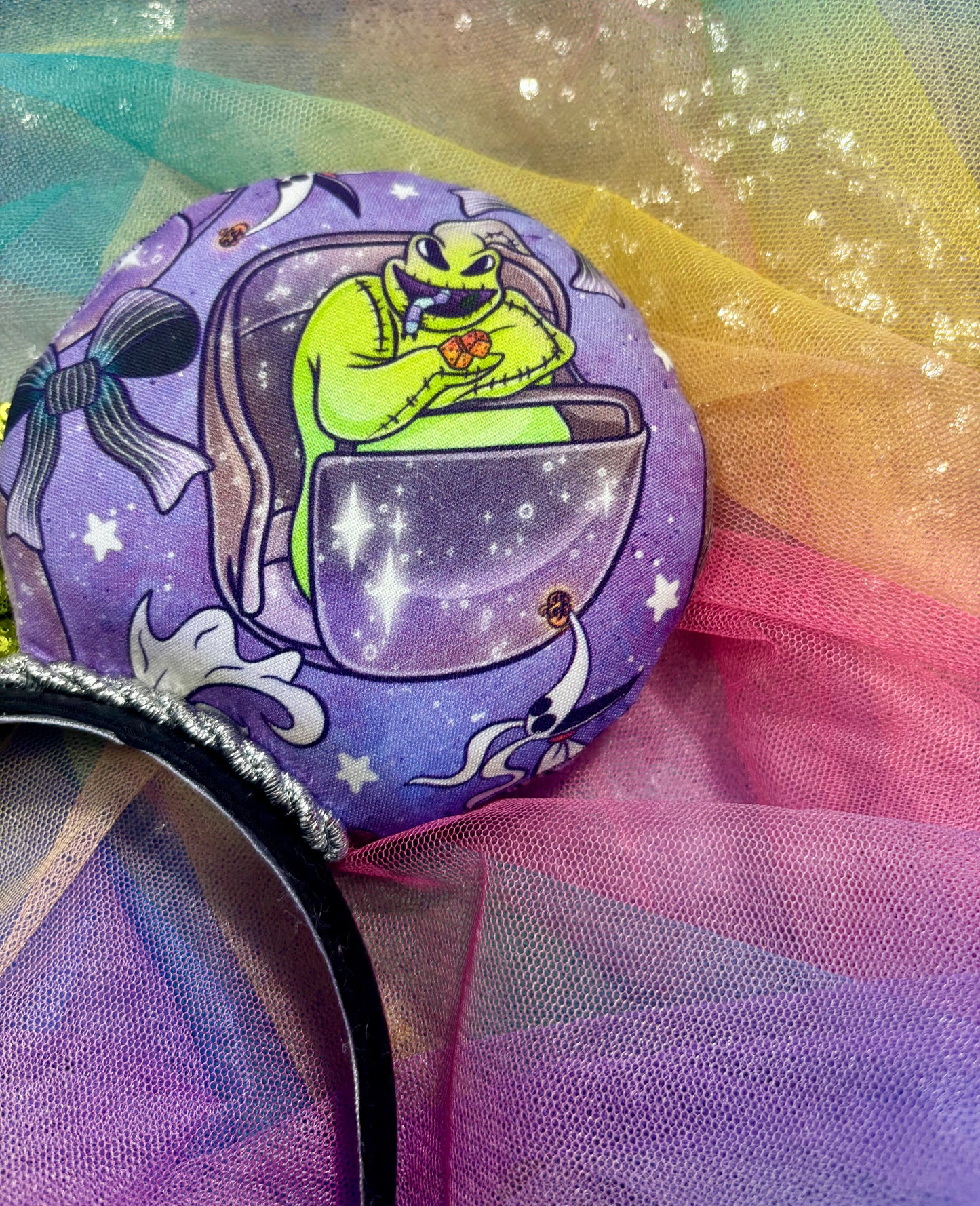 Nightmare Before Christmas x Haunted Mansion Mouse Ears – Handmade Disney Headband with Purple Velvet Bow