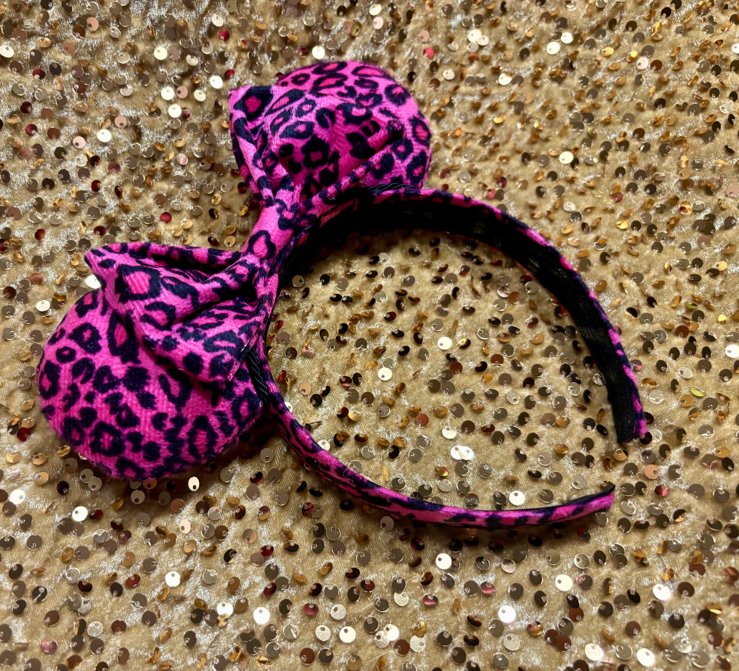 Pink Leopard Mouse Ears Headband | Animal Print Disney Ears | Handmade & Ready to Ship