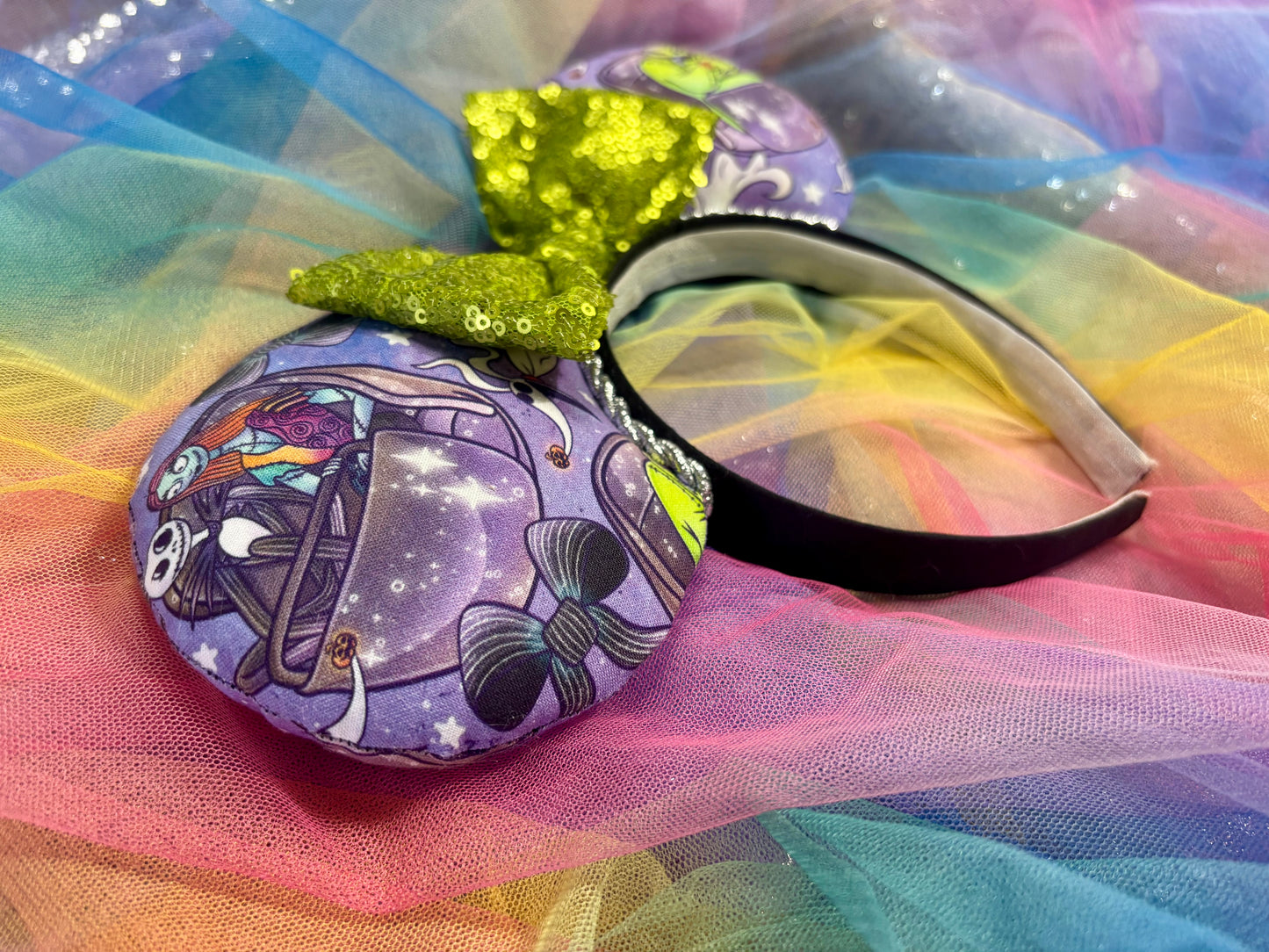 Nightmare Before Christmas x Haunted Mansion Mouse Ears – Handmade Disney Headband with Purple Velvet Bow