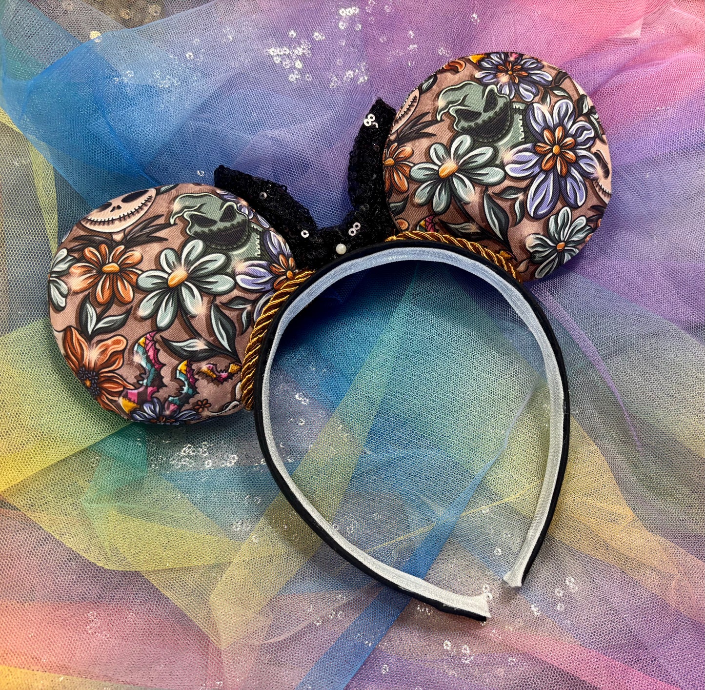 Pretty Nightmare Mouse Ears | Handmade Nightmare Before Christmas Disney Headband with Sequin Bow