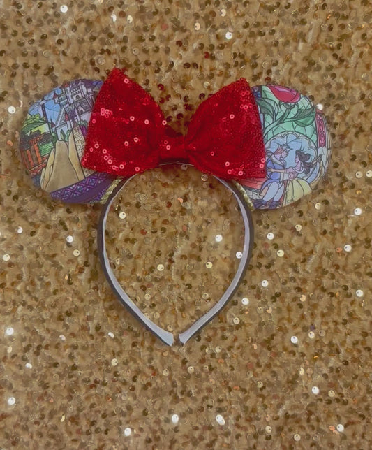 Beauty and the Beast Stained Glass Mouse Ears – Belle Handmade Disney Headband