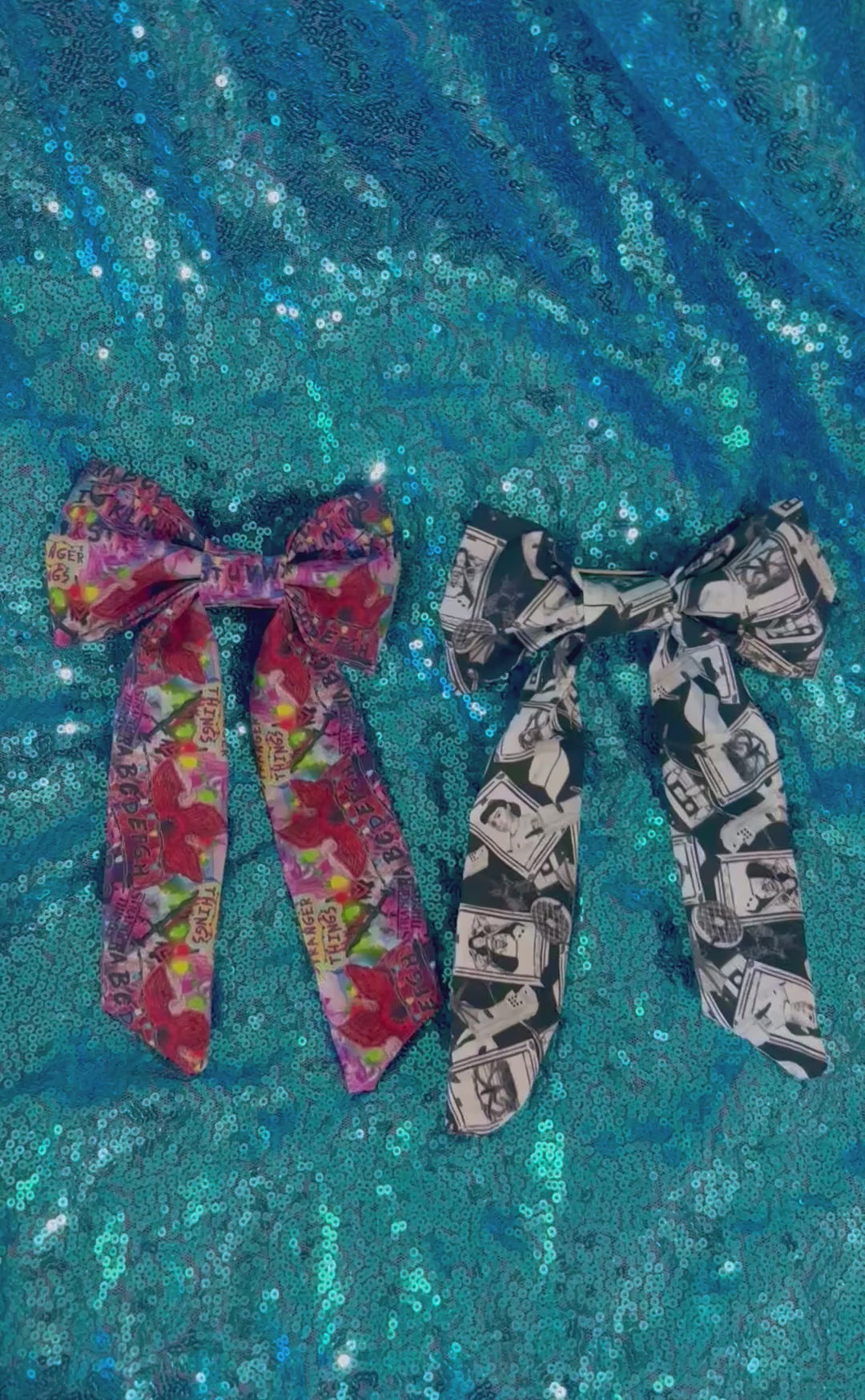 Handmade and ready to ship Stranger two pack hairbow bundle. Bows are French Tailed with barrette backing.