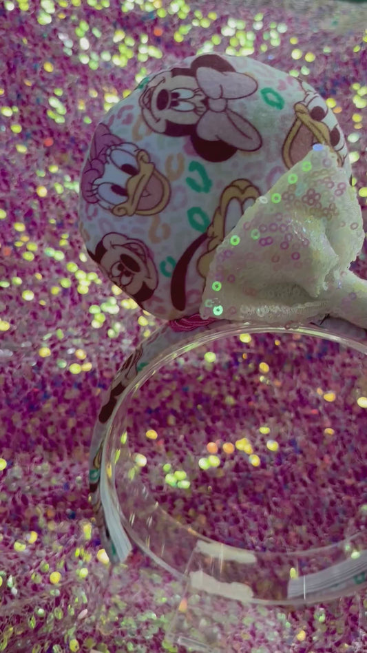 Leopard Print Mouse Ears – Handmade Disney Headband with Pink Plush Bow